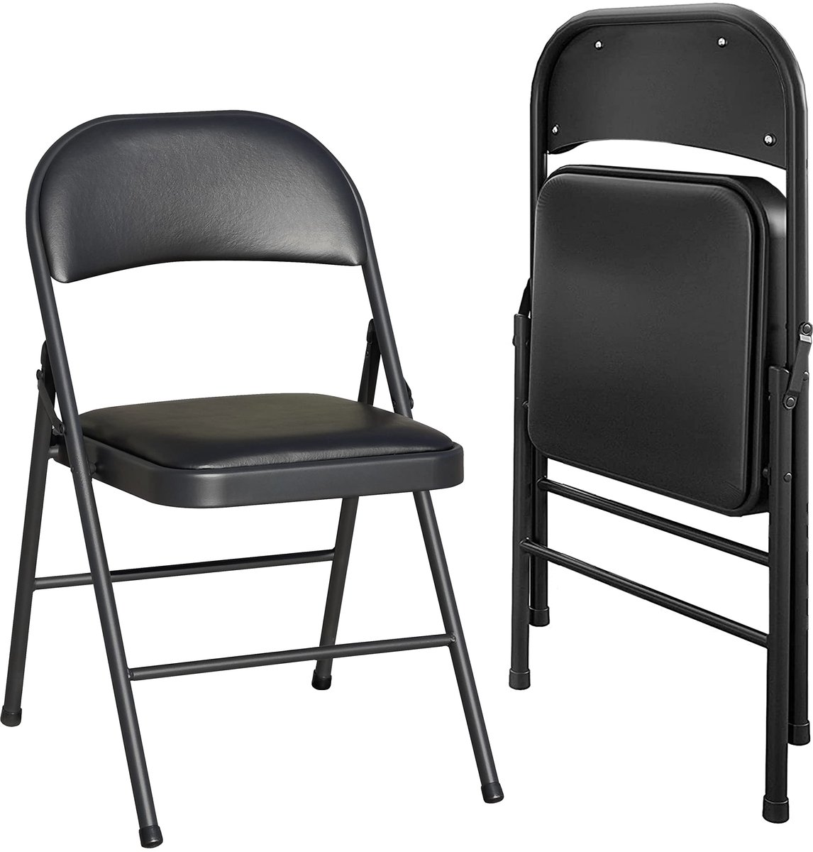 Famanu Set van 2 opvouwbare klapstoelen van vinyl, draagbare en makkelijk opbergbare vouwstoelen met metalen frame voor binnen en buiten gebruik Zwart
