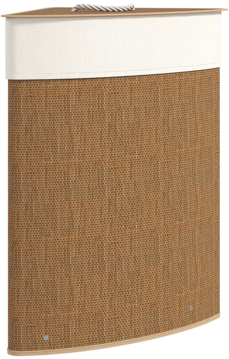 Wasmand 35 × 35 × 60 cm houtkleur bamboe, wasgoedmand met deksel en uitneembare waszak, eenvoudig ontwerp, praktisch en mooi, gebruiksvriendelijk, geschikt voor slaapkamer, badkamer en wasruimte