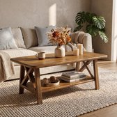LITTLE TREE Rechthoekige Salontafel - 120 X 60 X 50 cm - Massief Hout - X‑Poten - Met Opbergplank - Landhuis Stijl - Bruin