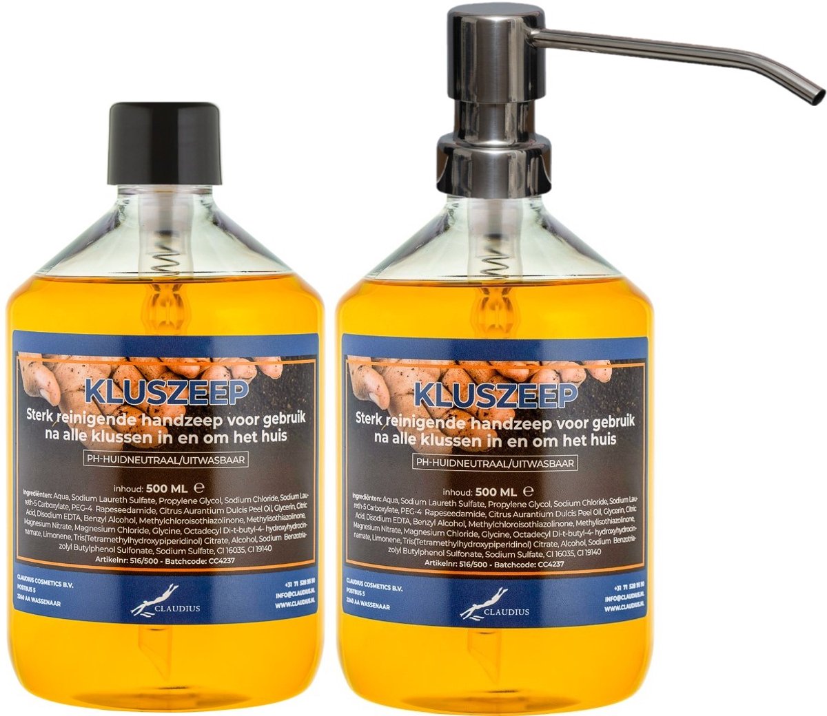 Kluszeep 500 ml - set van 2 stuks - met gratis RVS zilverkleurige pomp - Voordeelverpakking
