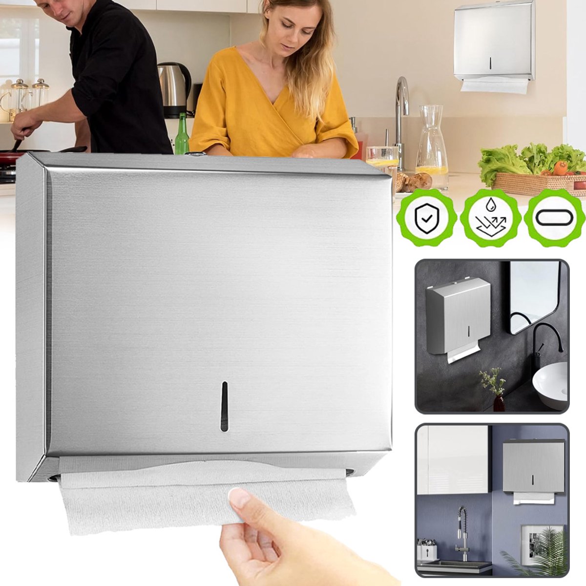 Wandgemonteerde Tissue Dispenser Van Roestvrij Staal Met Twee Sleutels - Geschikt Voor 250-400 V/Z Gevouwen Tissues - Waterdicht Ontwerp Gemakkelijk Schoon Te Maken - Kijkgaatje - Zilverkleurig