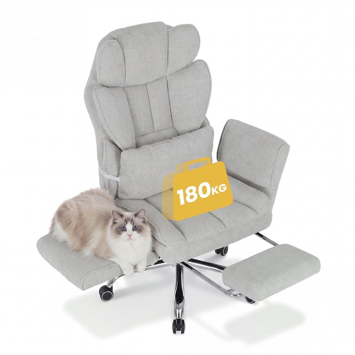 COLAMY Ergonomische Bureaustoel - 180 kg Belastbaar - Verstelbare Rugleuning tot 127° - Voetensteun - Verstelbare Armleuningen - Dikke Verende Zitting - Grijs