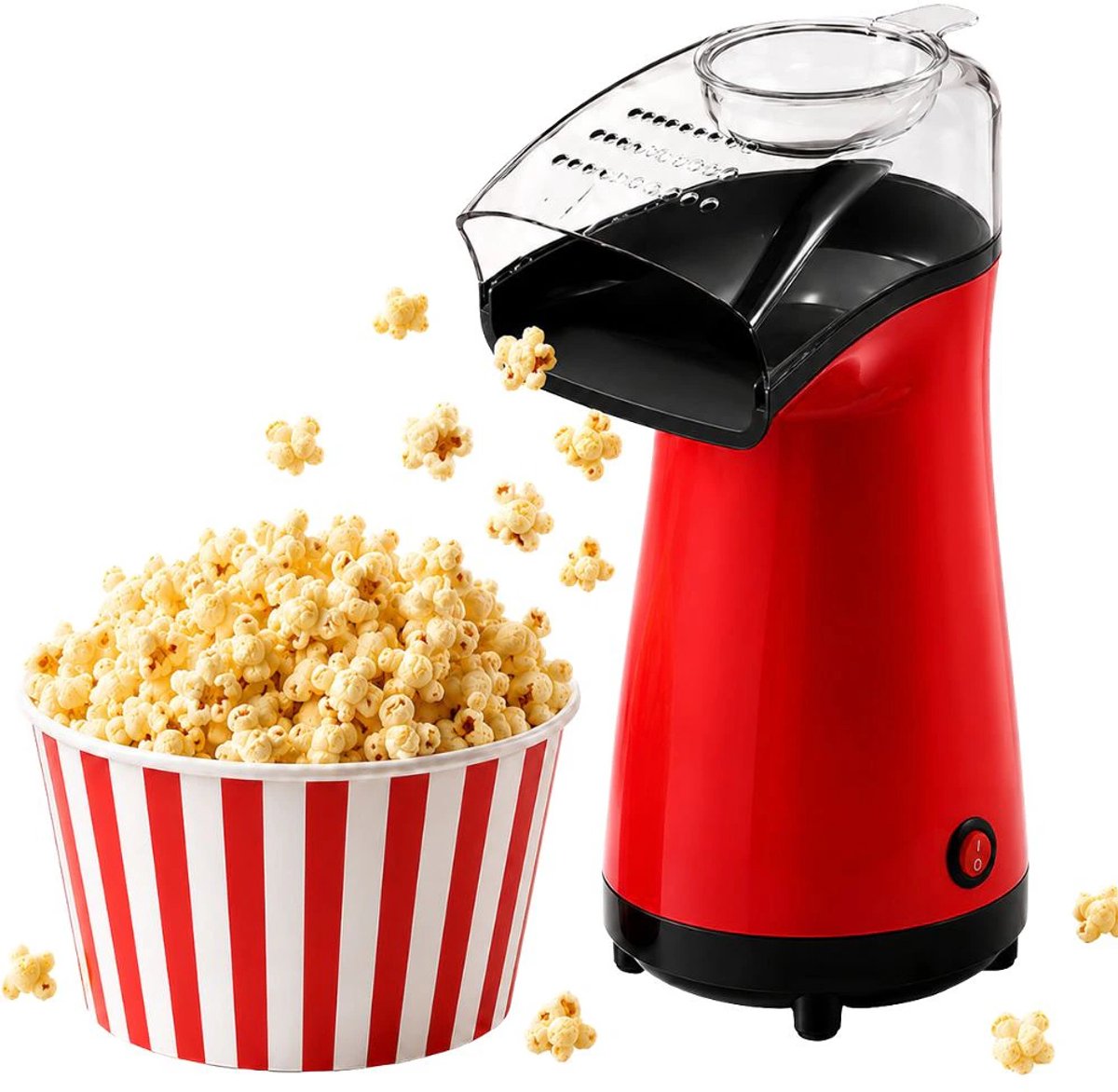 Elektrische Popcornmachine 1200W – Vetvrije Hete Lucht Bereiding – Rood/Zwart