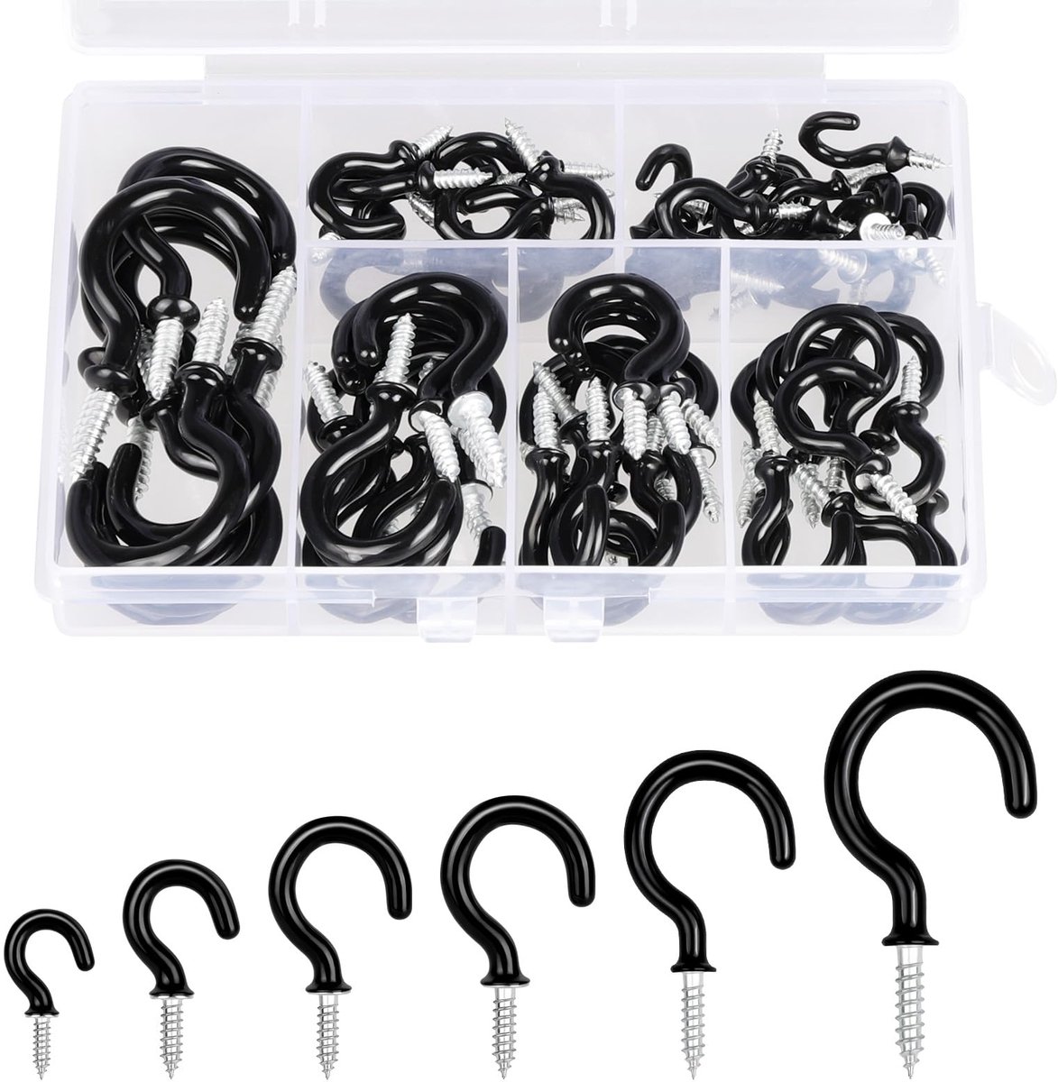 VSSHE 250 Pcs Cup Hooks Screw - 1/2 Inch Metal Ceiling Hooks with PVC Plastic Vinyl Coating Silver Screw in Hooks for - ShopVlot