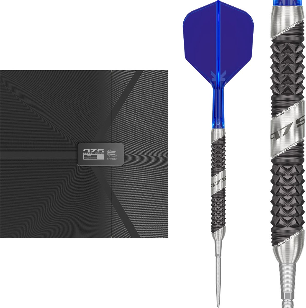 Target Darts 975 Ultra Marine Steel Tip Darts Set 22G Barrel 01 - 97.5% Tungsten Barrels met Swiss Point Systeem en K-Flex Flights - Professionele Dartpijlen met Levenslange Garantie