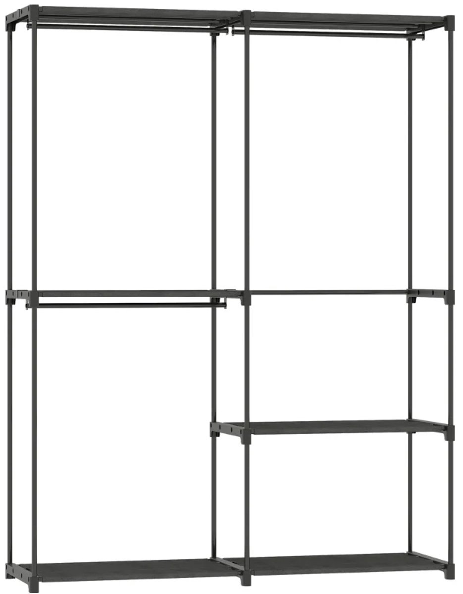 Kledingkast - Draagbaar Kledingrek - Metalen Frame - Stoffen Planken - Veel Ruimte - Zwart