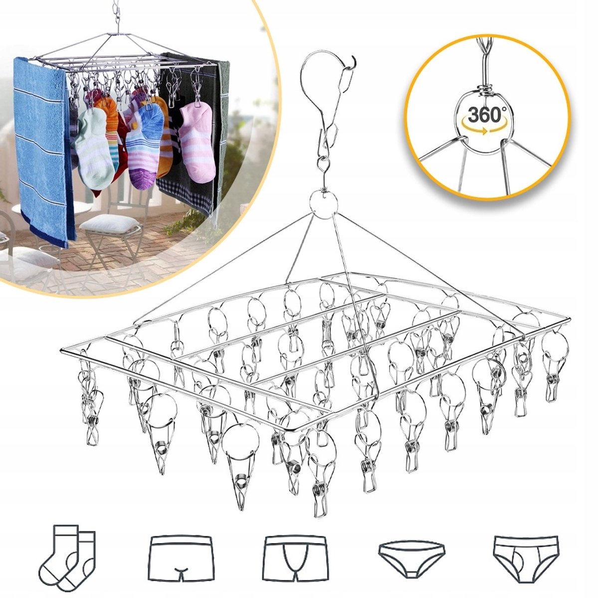 Opvouwbare Droogrek Sokkenhanger Met 36 Clips - Rechthoekig Droogrek Van Hoogwaardig Roestvrij Staal Clips Die Dunne Stoffen Goed Vastklemmen Winddichte Haaksluiting Neemt Geen Vloerruimte in Beslag - Wasorganizer Voor Studentenkamers