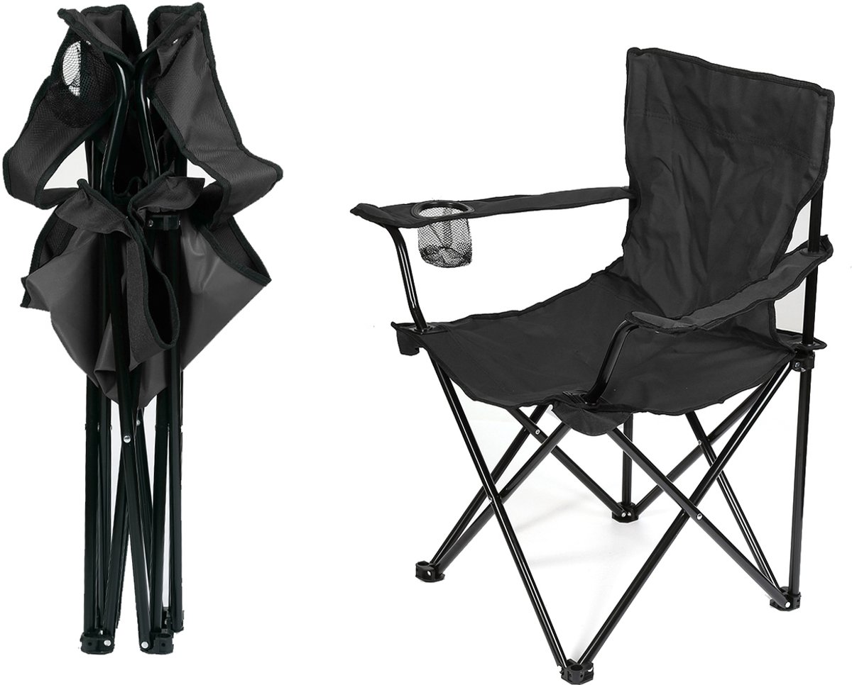 PIPIPOXER Campingstoelen - Opvouwbaar - Strandstoel - Draagvermogen 130 kg- Kampeerstoel - Vouwstoel - Strandstoel Opvouwbaarl - Camping - Incl. Draagtas- Zwart