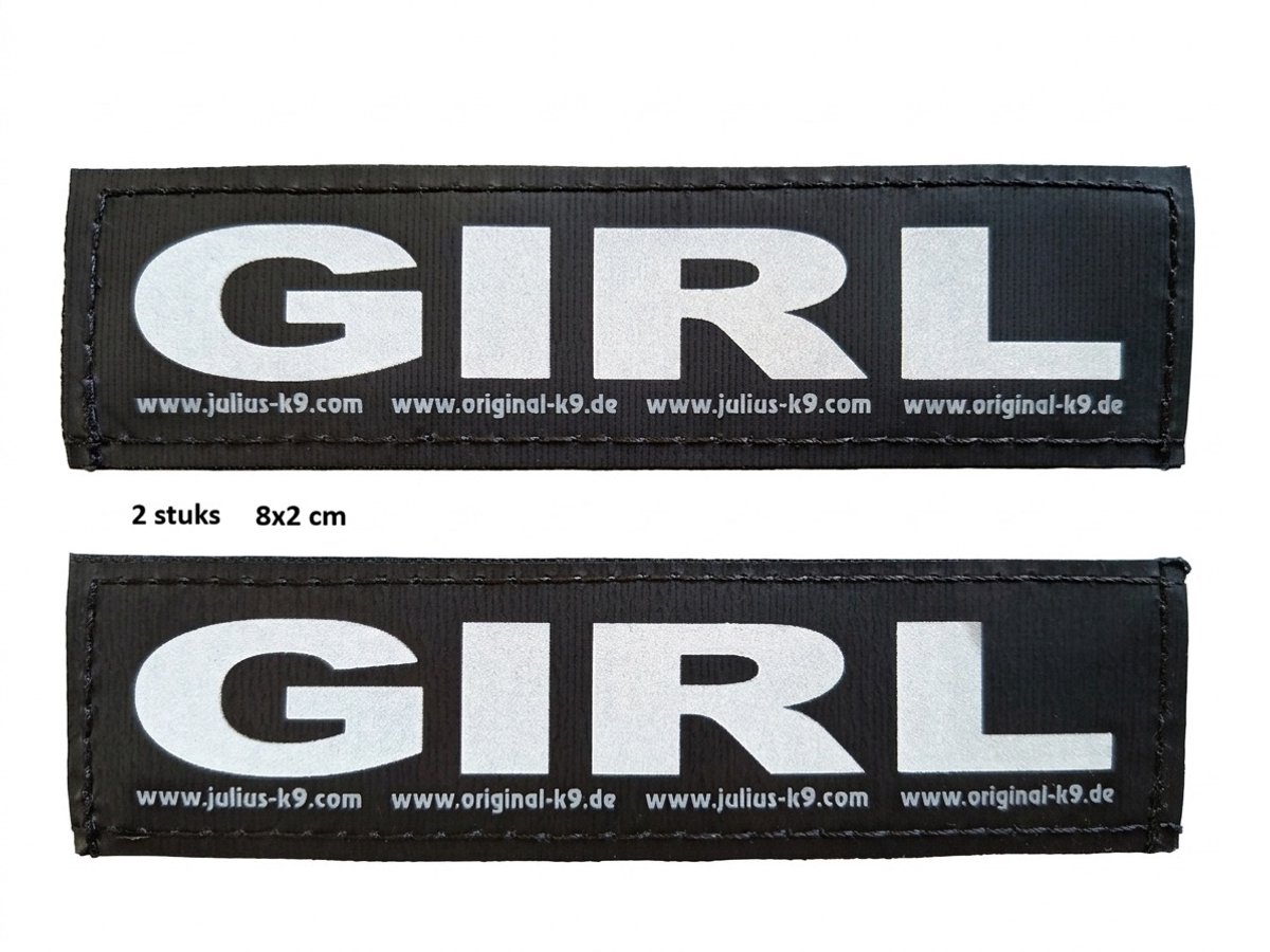 Julius-K9 label - GIRL-(20mm x 80mm) set van 2 stuks voor K9 tuigje baby