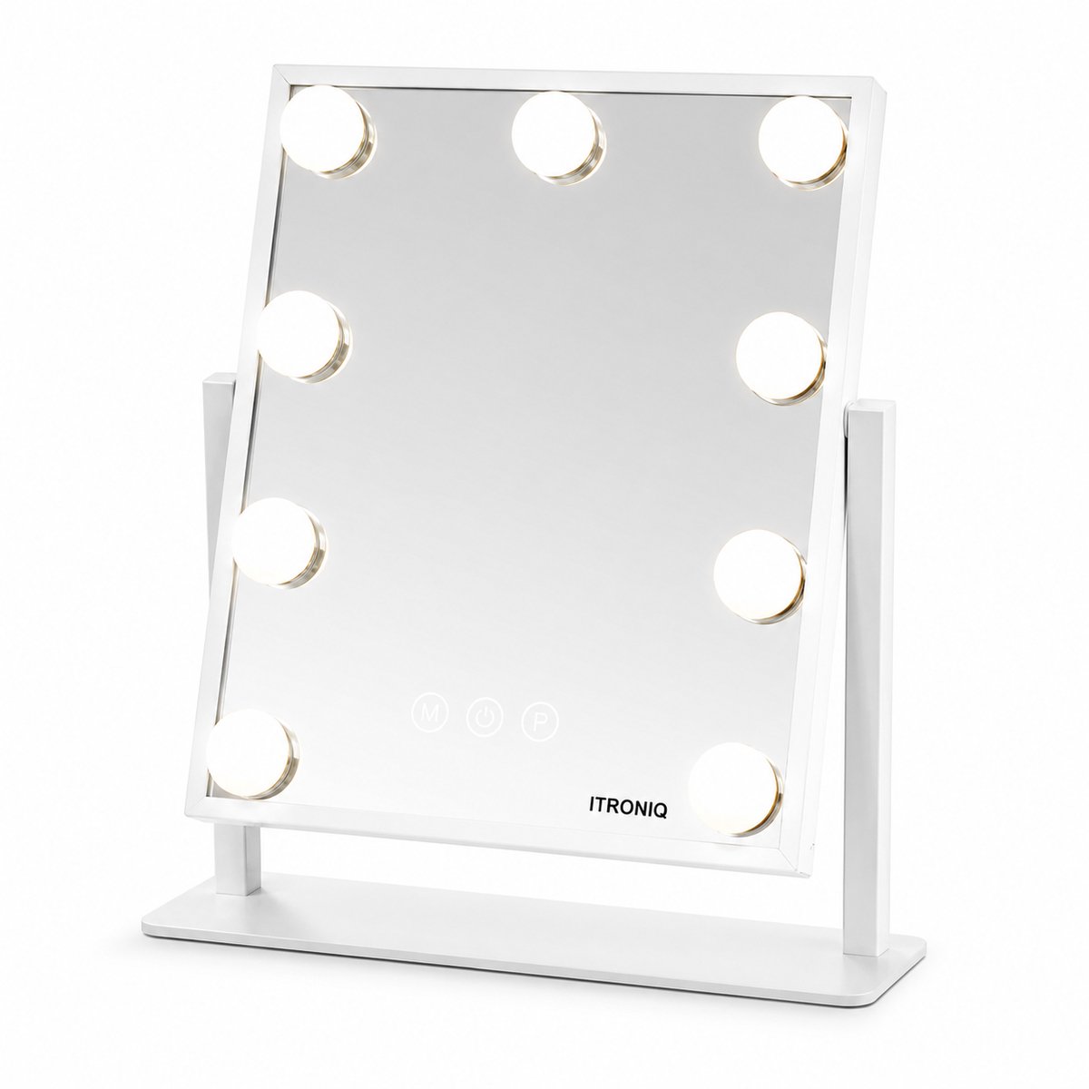 ITRONIQ Hollywood Spiegel Met Verlichting - Make-up Spiegel 30x25 cm - 9 LED Lampen - Dimbaar - 360 Graden Draaibaar - Wit