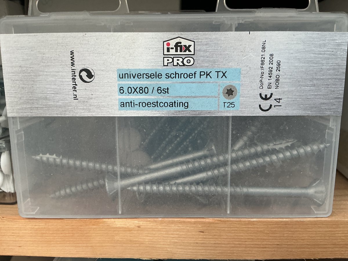 HoutSchroeven. Met boorpunt voor hardhout. 6.0 x 80mm. Lang. Platkop-Torx. Antiroestcoating. 6 stuks.Ifix.