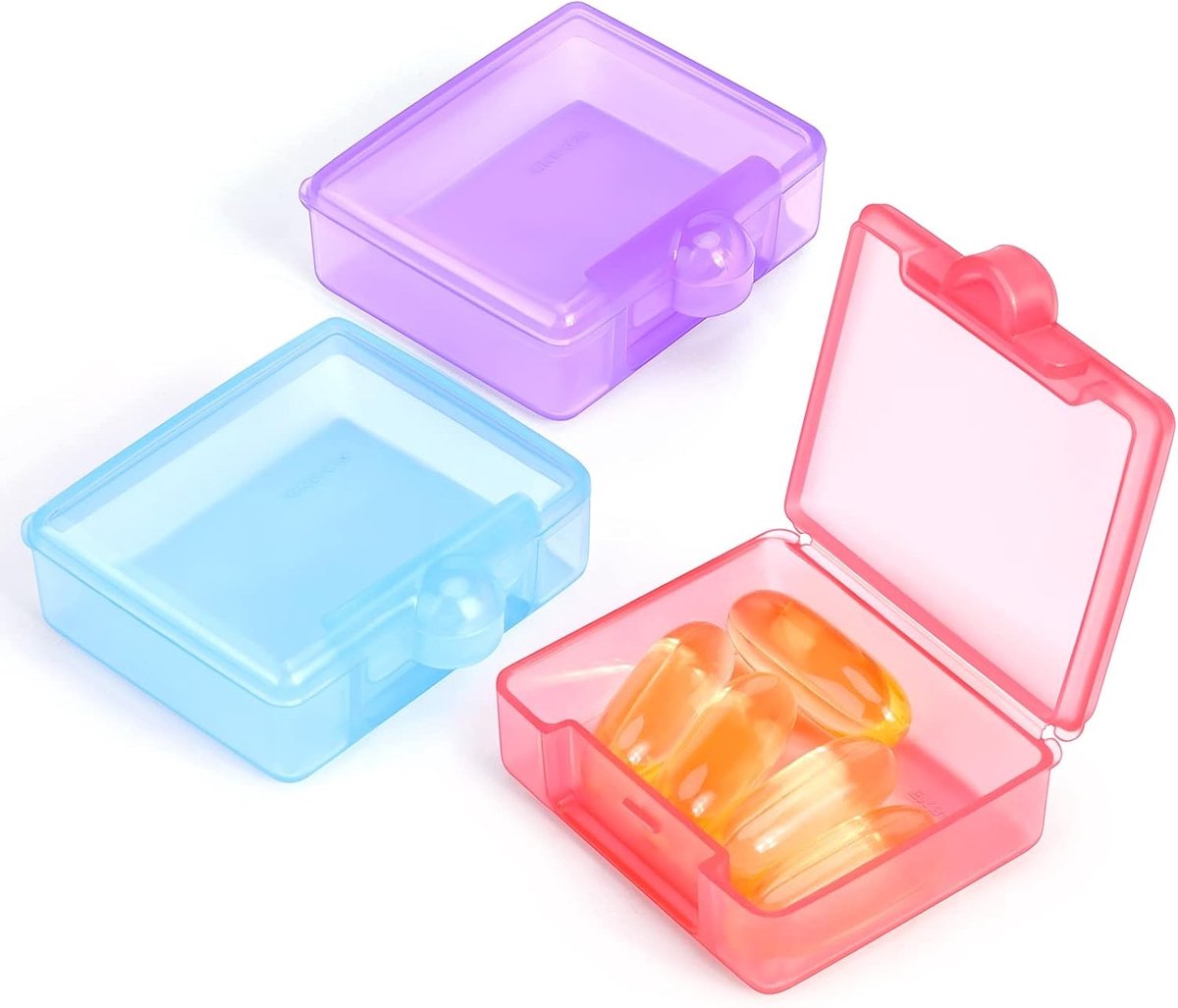 Reisvriendelijke Tablet Box voor Vitaminen, Visolie en Medicijnen - Compact en Draagbaar in Blauw, Paars en Roze