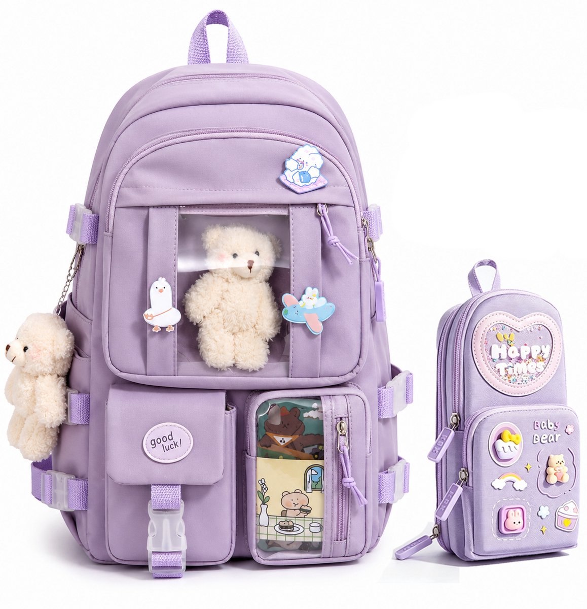 Waterdichte Schoolrugzak voor Meisjes - Ergonomisch & Ruim - Inclusief Pennenetui en Accessoires - Paars - SOLLBRY®