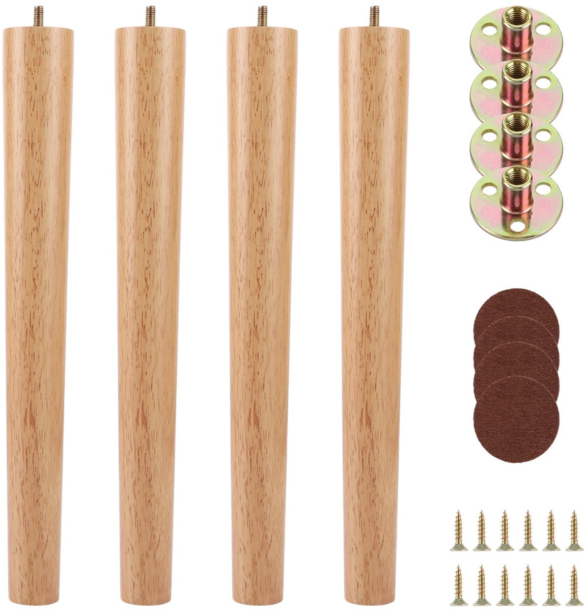 VIDETOL 4 stuks houten tafelpoten, rond, meubelpoten, hout, 40 cm, met montageplaten, rubberen pads en schroeven - ShopVlot