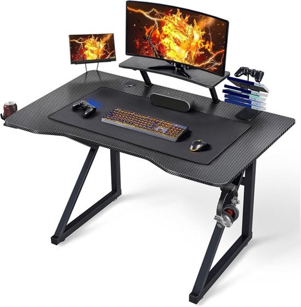 Ergonomisch Gamingbureau met Monitorhouder en Bekerhouder - 110x70 cm