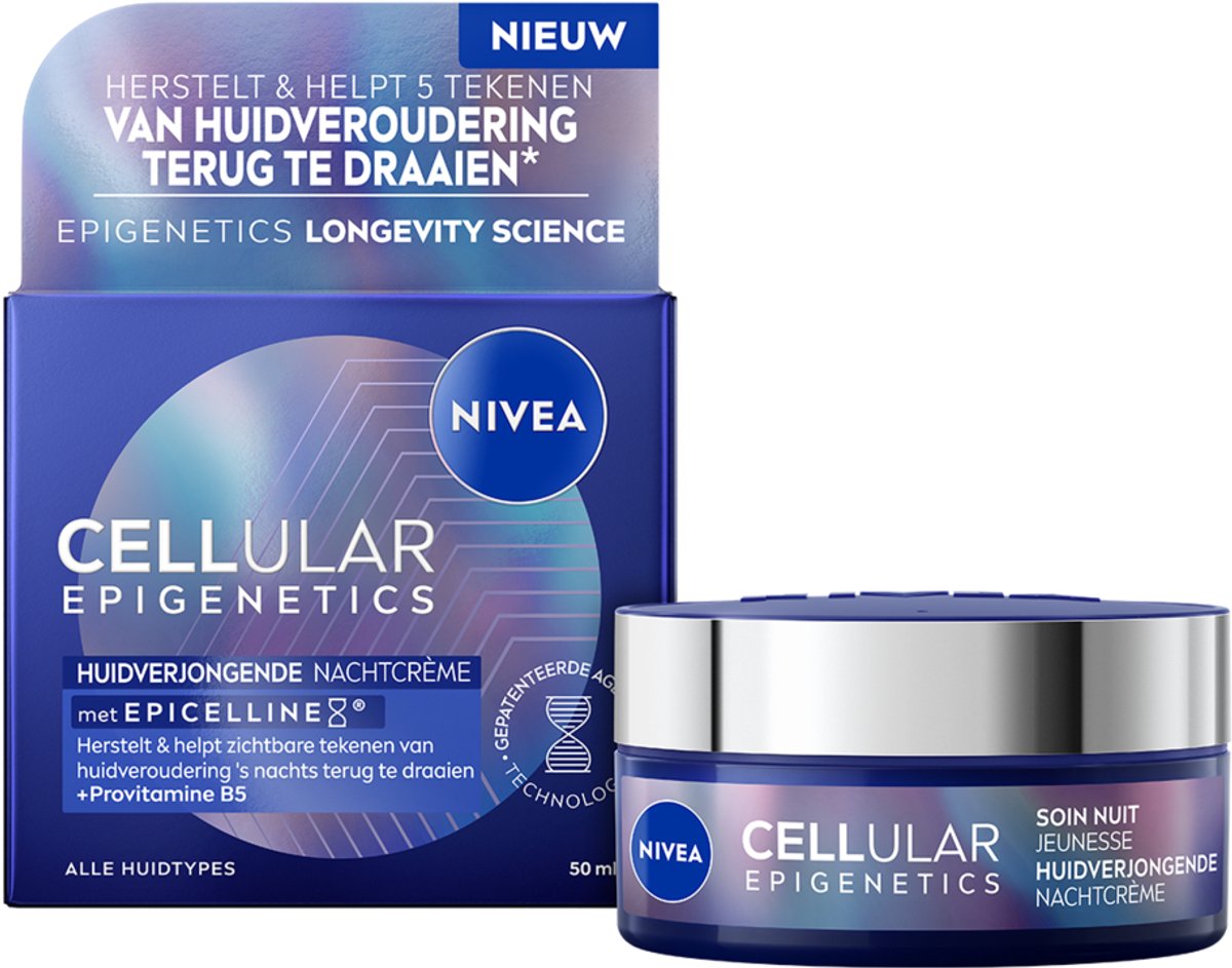 NIVEA Cellular Epigenetics Huidverjongende Nachtcrème - Anti-Age - Verstevigend - Provitamine B5 - 3x Hyaluronzuur - 50ml