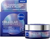 Doos en pot Nivea Cellular Epigenetics huidverjongende nachtcrème. Blauw met iriserende cirkel.