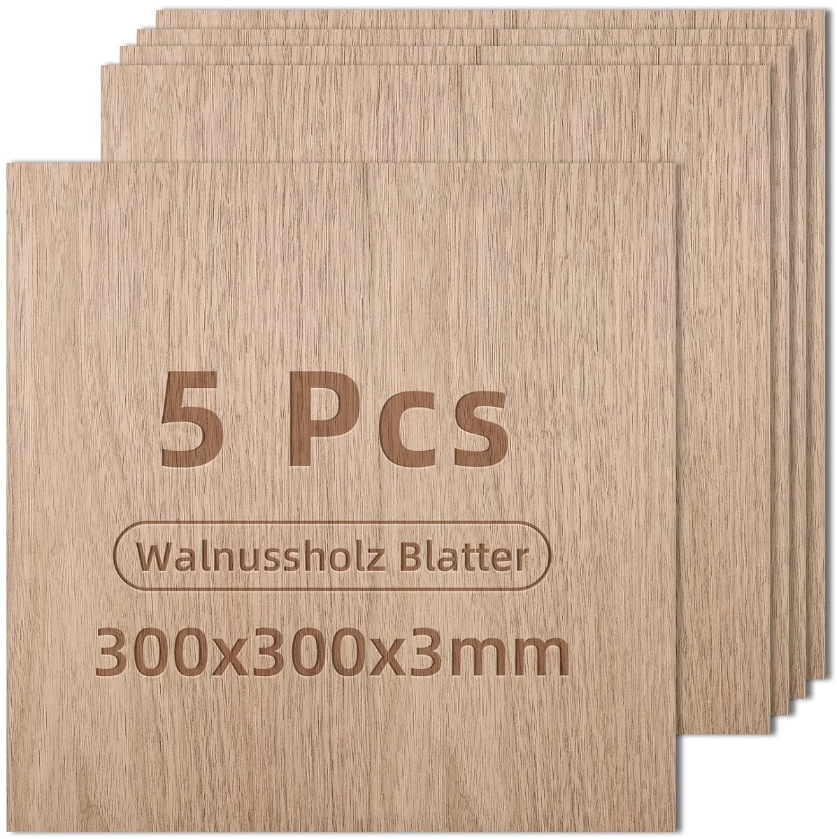 3mm Plywood Platen 300x300mm - 5 Stuks Walnoot Houtpanelen voor Creatief Werk, Modelbouw en Laserbewerking