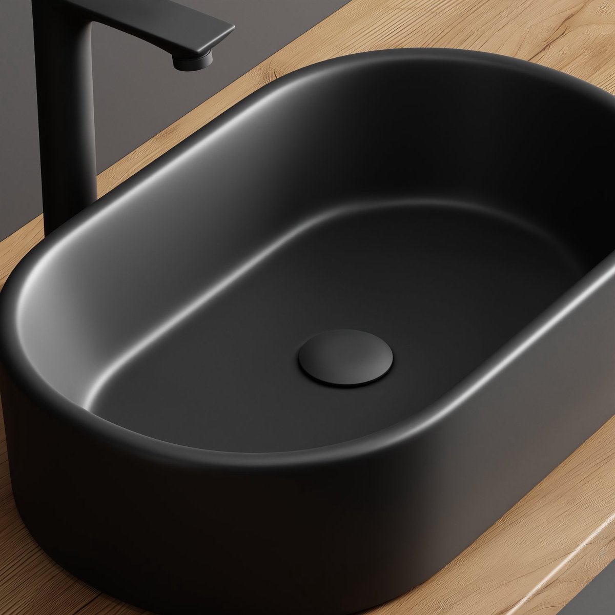 Planetmöbel Opzetwastafel 55 cm Ovaal Keramiek Mat Zwart