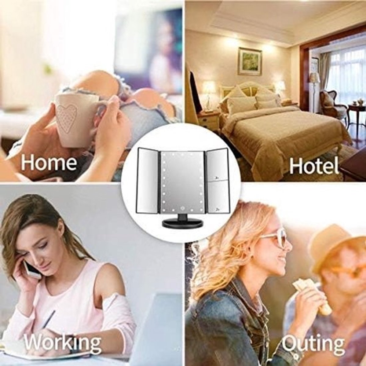 Verlichte make-upspiegel met vergroting en touchscreen - 21 LED-lampen, 180 graden rotatie