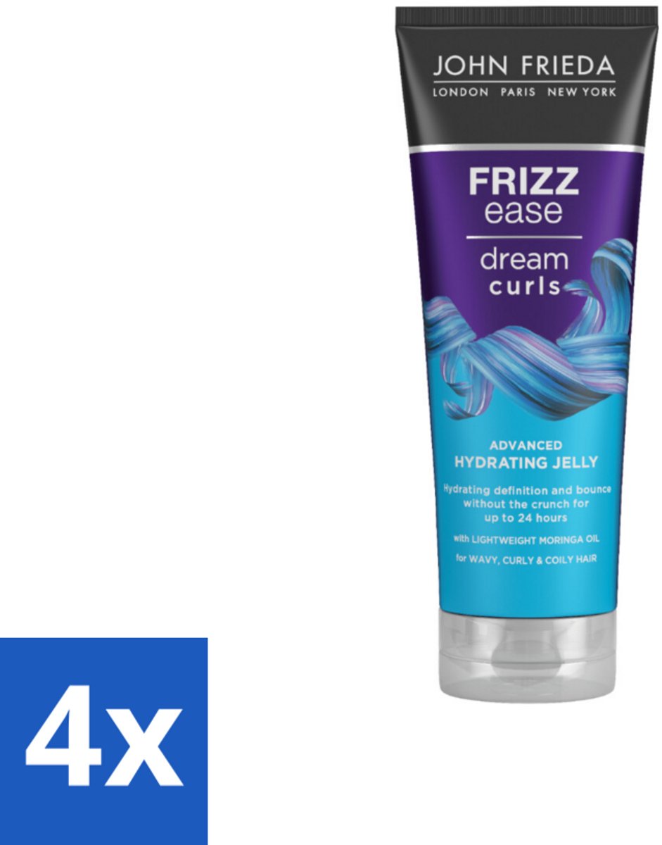 4 x John Frieda – Haarverzorging – Dream Curls Advanced Hydrating Jelly – Intens hydraterend – 200 ml - Krullen - Golven - Coils - Hydratatie - Pluiscontrole