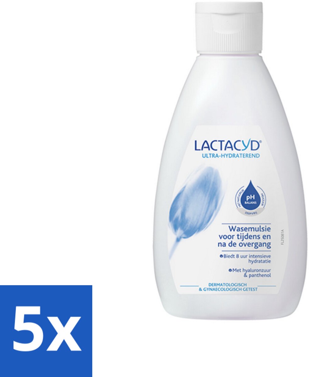 5 x Lactacyd – Ultra Hydraterend – Voor tijdens en na de overgang – 200 ml - Wasemulsie Overgang - Hydratatie Overgang - Droogheid Intieme Zone - Jeuk Intieme Zone - PH-balans Intieme Zone