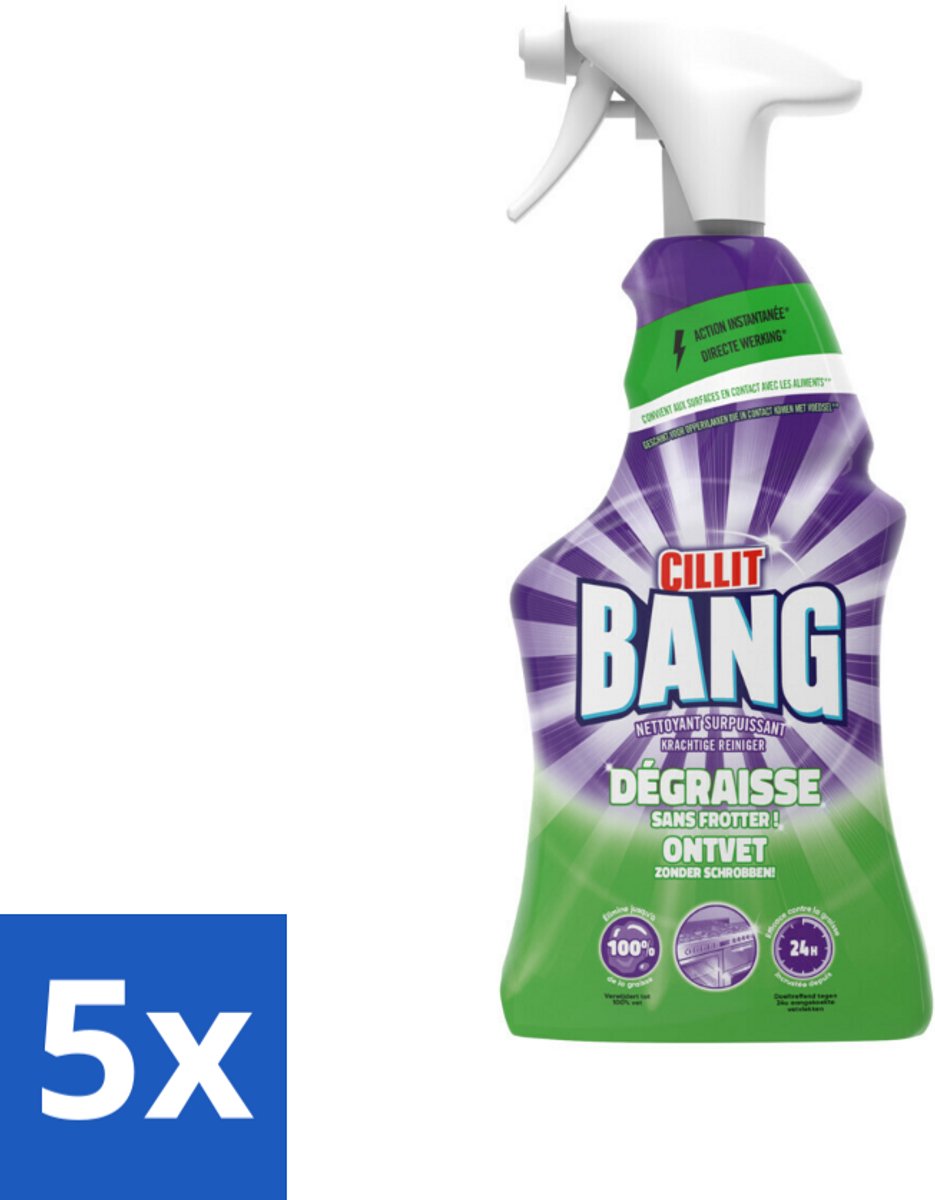 5 x Cillit Bang – Schoonmaakspray – Universal Ontvetter – 750 ml - Schoonmaakspray Kalk - Ontvetter - Reinigingsspray - Cillit Bang Power Cleaner - Reinigingsspray Ontvetter