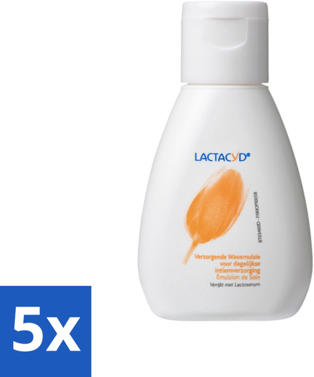 5 x Lactacyd – Verzorgend – Mild en pH-vriendelijk – 50 ml - Intieme Wasemulsie - Verzorging Intieme Zone - PH-vriendelijk - Melkzuur - Lactoserum