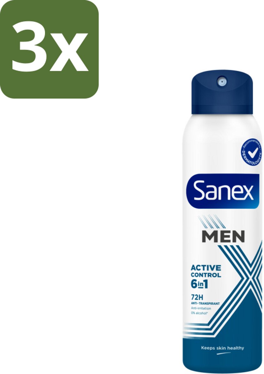 3 x Sanex – Deodorant Spray – Men 72H Active Control – 200 ml - Kabel - Kabels - Kabelsysteem - Kabelsysteem