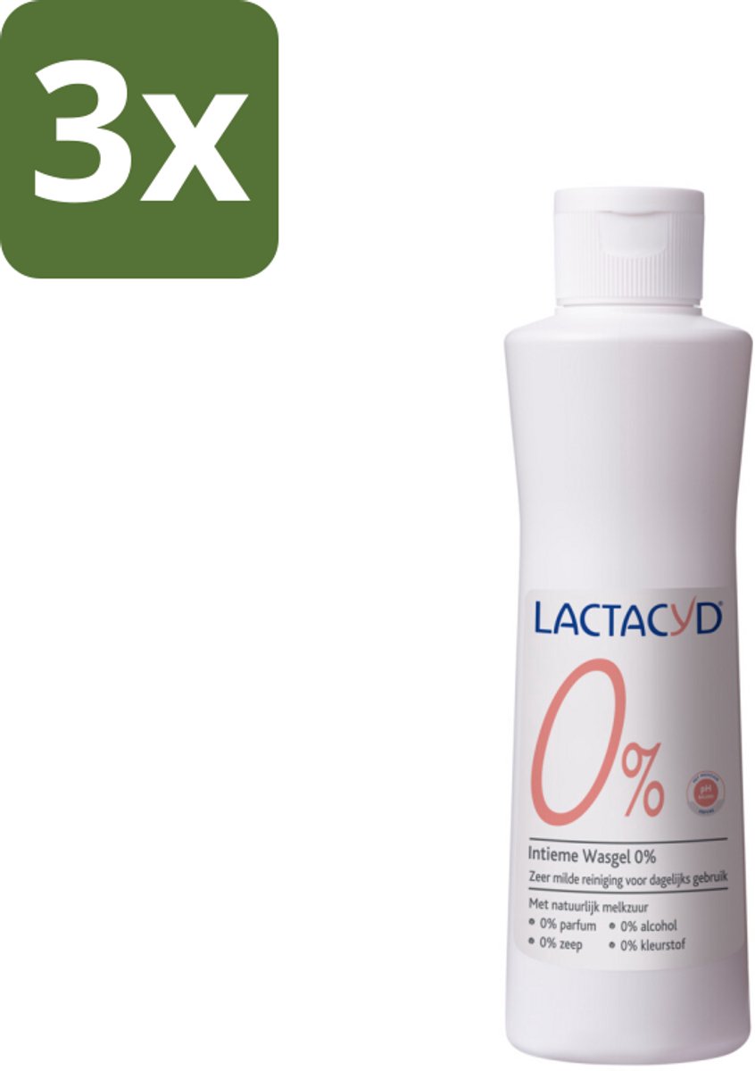 3 x Lactacyd – 0% – Milde Wasgel – 250 ml - Intieme Wasgel - Gevoelige Huid - PH-vriendelijk - Zeepvrij - 0% Parfum