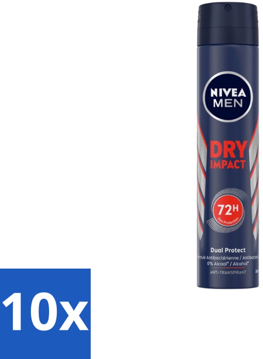 10 x NIVEA MEN – Anti-transpirant spray – Dry Impact – 200 ml - Koffie - Koffiezetapparaat - Koffiezetapparaat Met Automatische Functie