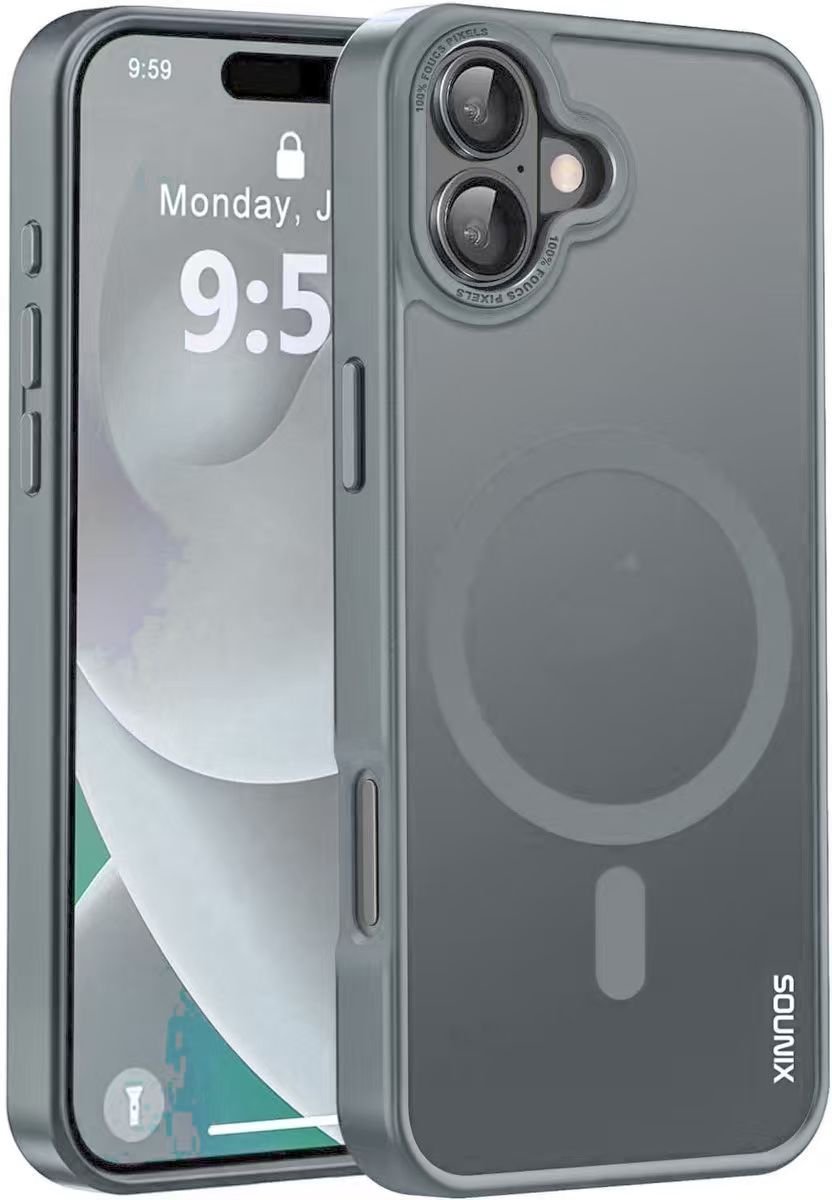 Sounix Hoes Geschikt voor iPhone 17 - MagSafe Hoesje - Transparant Magnetisch Telefoonhoesje - Beschermhoes - Grijs
