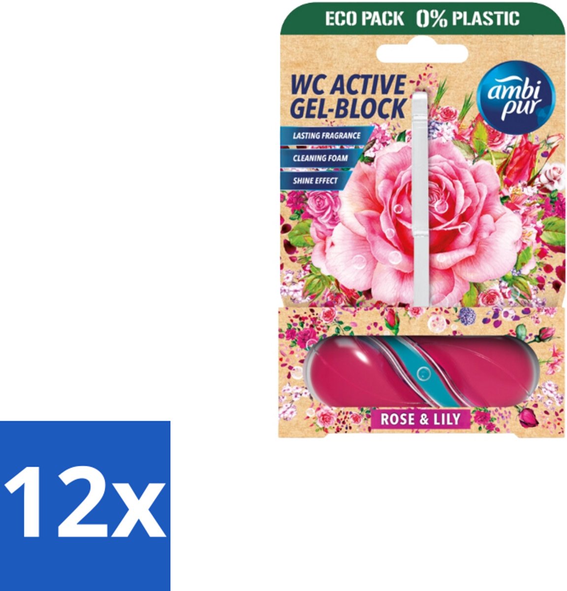 12 x Ambi Pur – Toiletblok – Roos & Lelie – 45 g - Toiletblok Roos En Lelie - Frisse Geur Toilet - Reinigend Toiletblok - Bloemige Geur Badkamer - Kalkaanslag Voorkomen