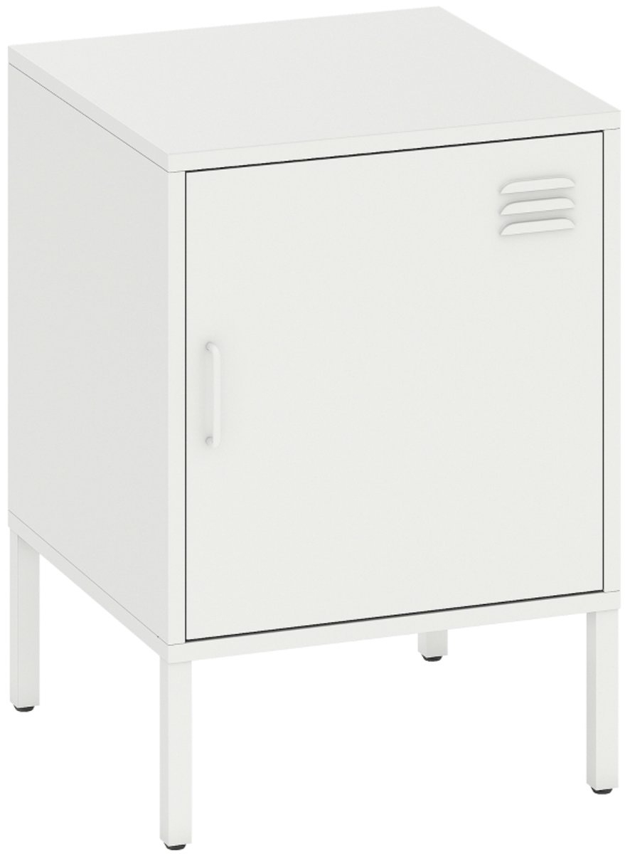 Nachtkastje - Stalen Multifunctionele Bijzettafel - Verstelbare Plank - Voor Slaapkamer En Woonkamer - Wit