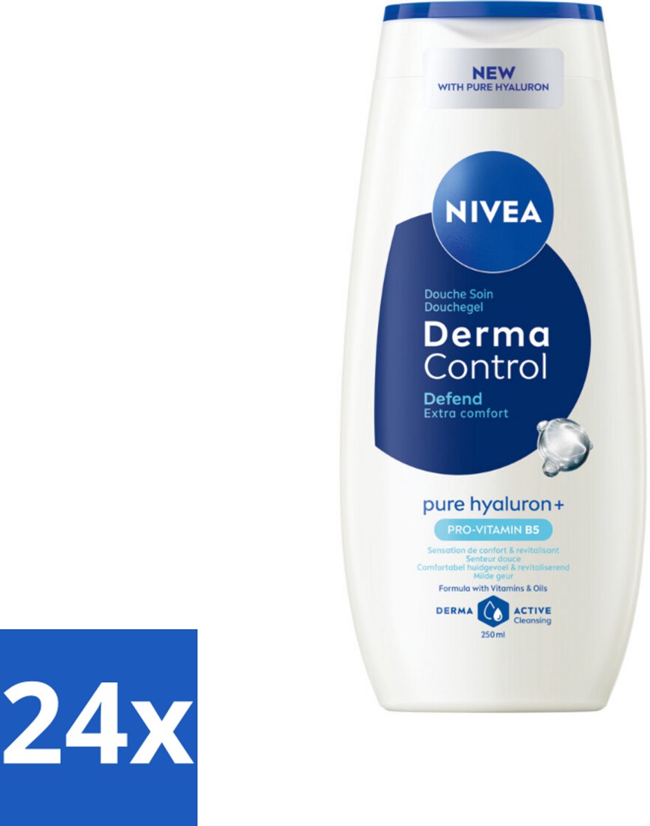 24 x NIVEA – Showergel – Derma Control Defend – 250 ml - Douchegel - Huidbescherming - Huidbarrière - Vitamine E - Mild Reinigen
