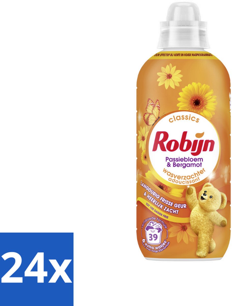24 x Robijn – Wasverzachter – Passiebloem & Bergamot – 780 ml - Wasverzachter - Wasverzachter Passiebloem Bergamot - Wasverzachter Voor Katoen - Wasverzachter Voor Synthetisch - Wasverzachter Voor Blends