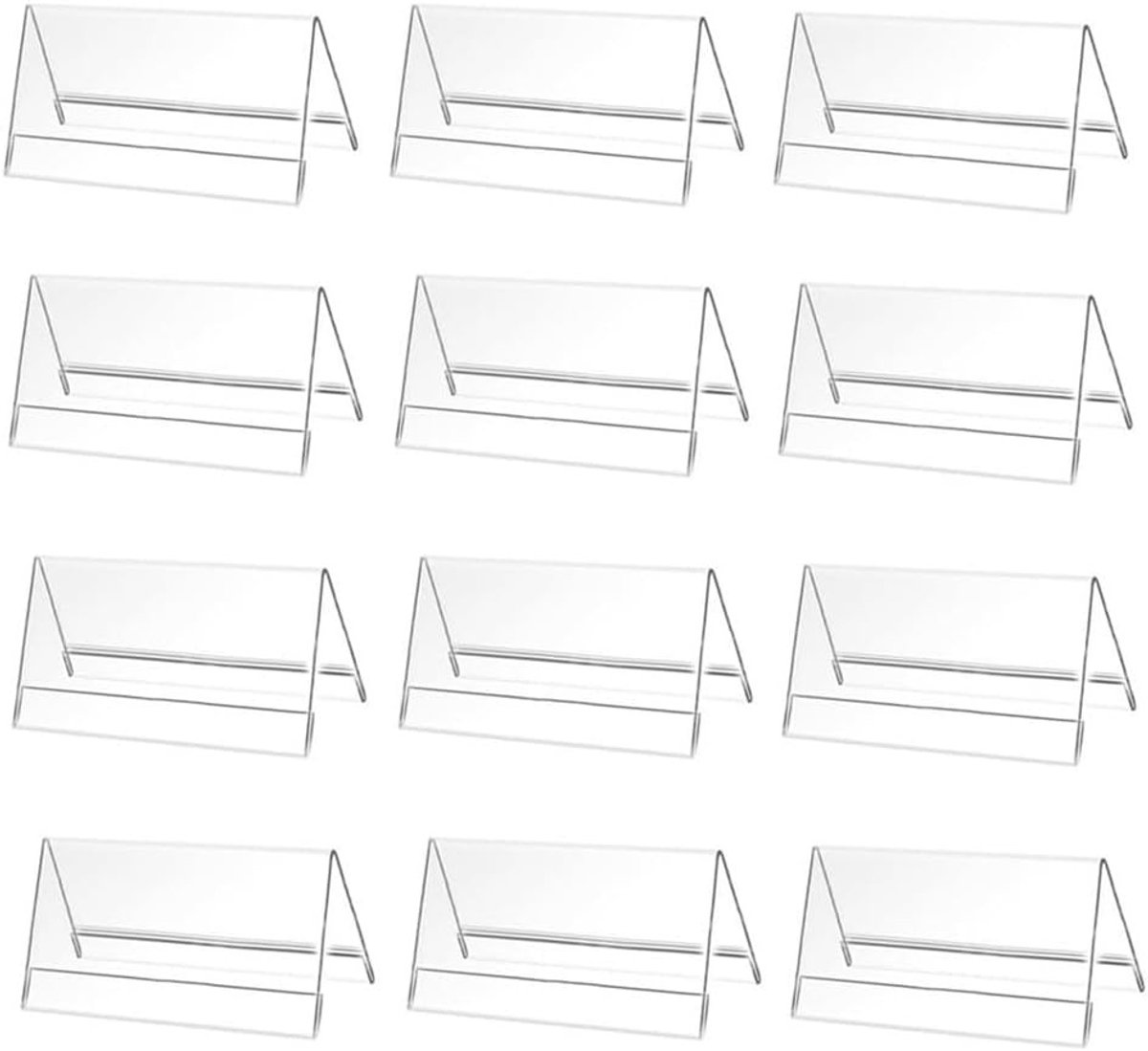 Set van 12 Tafelstands, Dakvorm, 15 x 10 cm, Transparante Acryl Labelhouder voor Advertenties, Presentaties en Informatie in School, Kantoor en Vergaderruimtes