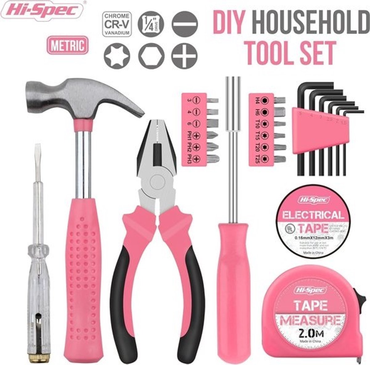 Gereedschapsset Vrouwen - Mini Tool Kit - Thuis Klussen - 24 Delig Starterspakket - Compacte Koffer - Roze — cadeau in Gereedschap - foto 2