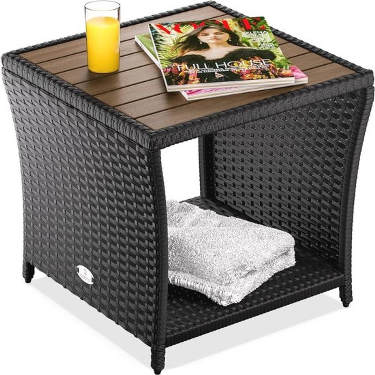 Bijzettafel Weerbestendig Klein Hout Polyrattan Acacia 45x45x40cm - Buitentafel Tuintafel Balkontafel Tuinmeubilair