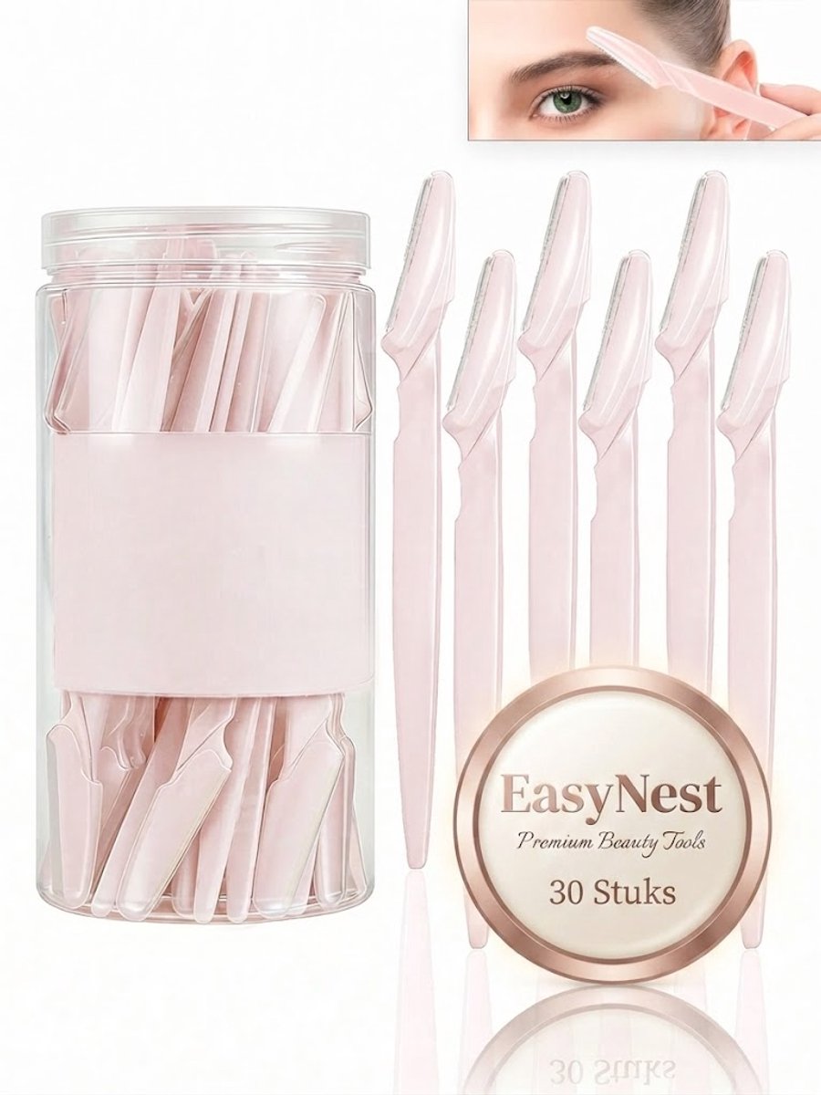 Gezichtsscheermesjes 30 stuks voor Dames met Pot – Roze Wenkbrauwmesjes en Gezichtsmesjes – Precisietrimmer voor Wenkbrauwen en Gezicht – Beauty Tools