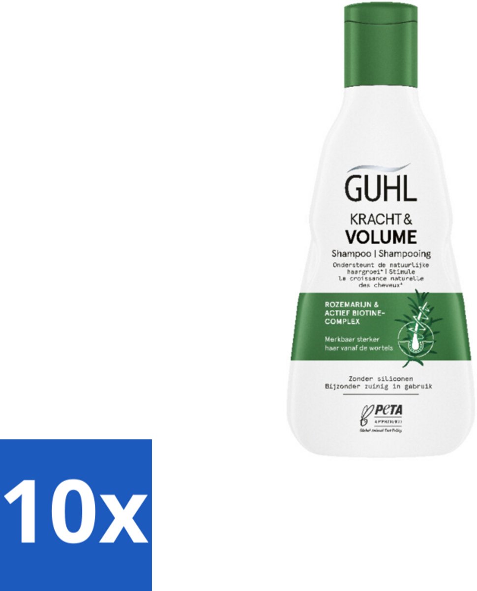 10 x Guhl – Shampoo – Kracht & Volume – 250 ml - Kracht En Volume Shampoo - Biotine Shampoo - Rozemarijn Shampoo - Shampoo Voor Dun Haar - Shampoo Tegen Haaruitval