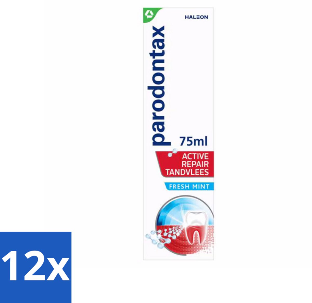 12 x Parodontax – Tandpasta – Active Repair Fresh Mint – 75 ml - Tandvlees Herstellen - Tandplak Verwijderen - Bloedend Tandvlees - Gezwollen Tandvlees - Ontstoken Tandvlees
