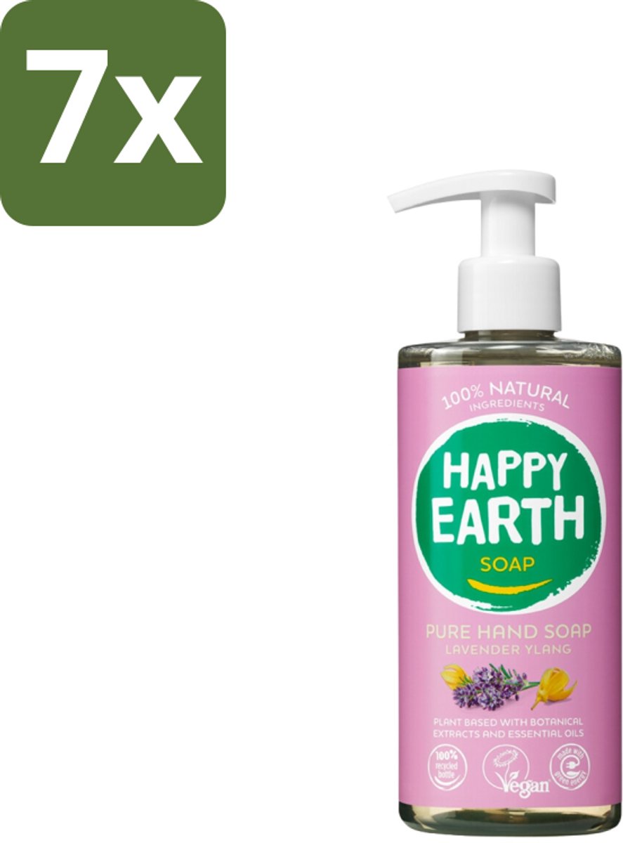 7 x Happy Earth – Handzeep – 100% Natuurlijk Lavender Ylang – 300 ml - Handzeep - Natuurlijke Handzeep - Vegan Handzeep - Lavendel Handzeep - Ylang Handzeep