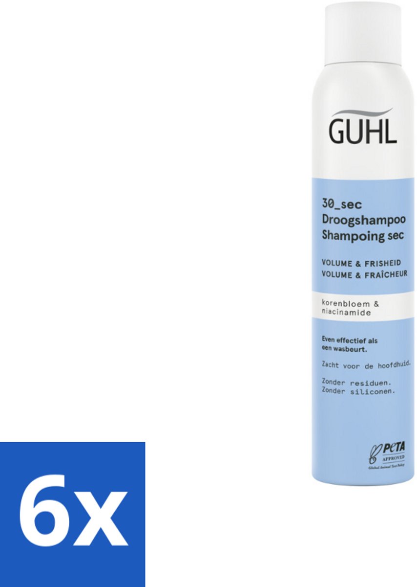 6 x Guhl – Droogshampoo – Volume & Frisheid 30 sec – 200 ml - Droogshampoo - Volume En Frisheid - Snel Resultaat - Korenbloem - Niacinamide