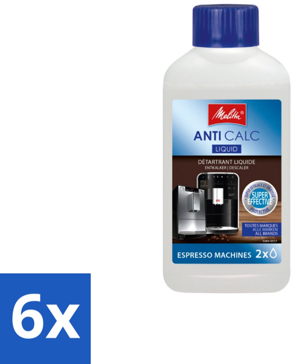 6 x Melitta – Ontkalker Vloeibaar – Voor volautomatische espressomachines – 250 ml - Ontkalken Koffiemachine - Kalk Verwijderen - Koffiemachine Onderhoud - Ontkalkingsoplossing - Kalkafzetting