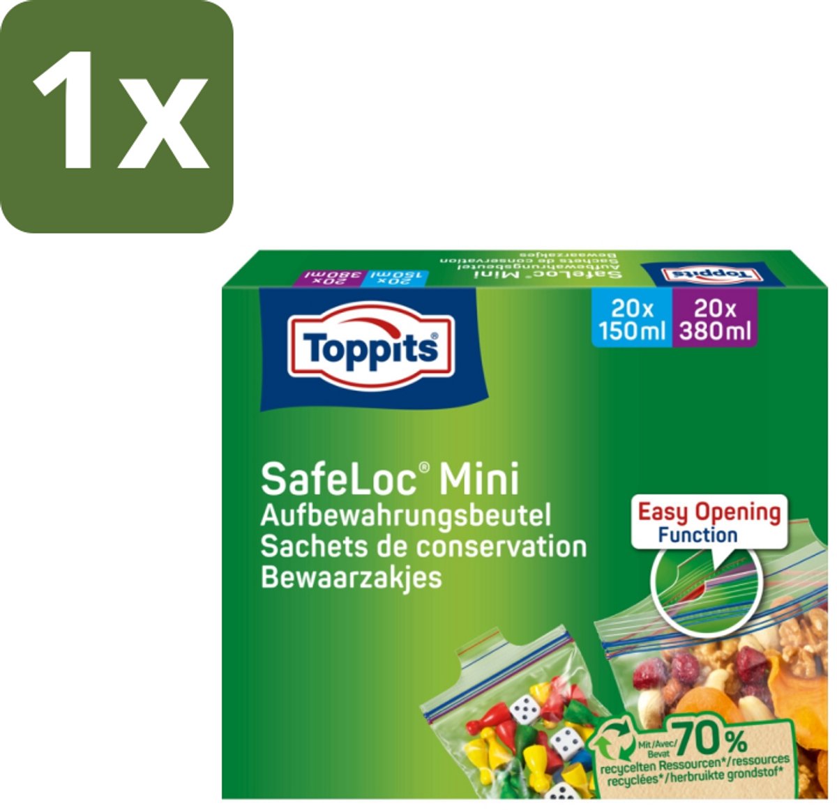 1 x Toppits – Safeloc Mini Zip-Zakjes – 40 Zakjes - Koffiezetapparaat