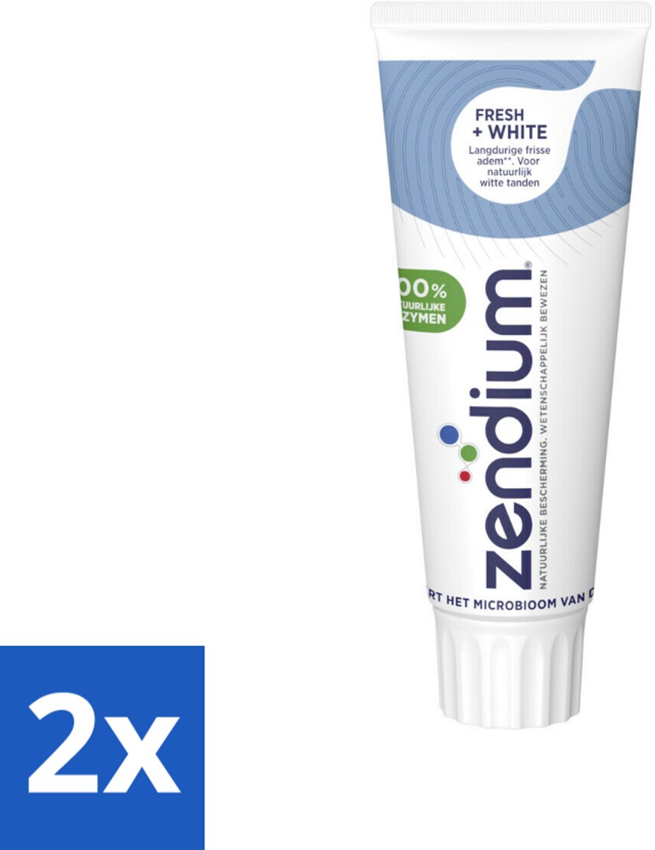 2 x Zendium - Tandpasta - Fresh+ White - 75 ml - Tandpasta - Frisse Adem - Witte Tanden - Enzymen - Fluoride