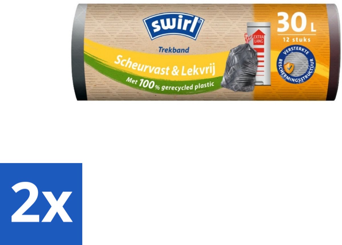 2 x Swirl – Afvalzakken – 30 L – Trekband – 12 zakken - Pedaalemmerzakken - Trekband - 30 Liter - Hygiëne - Huishoudelijk Afval