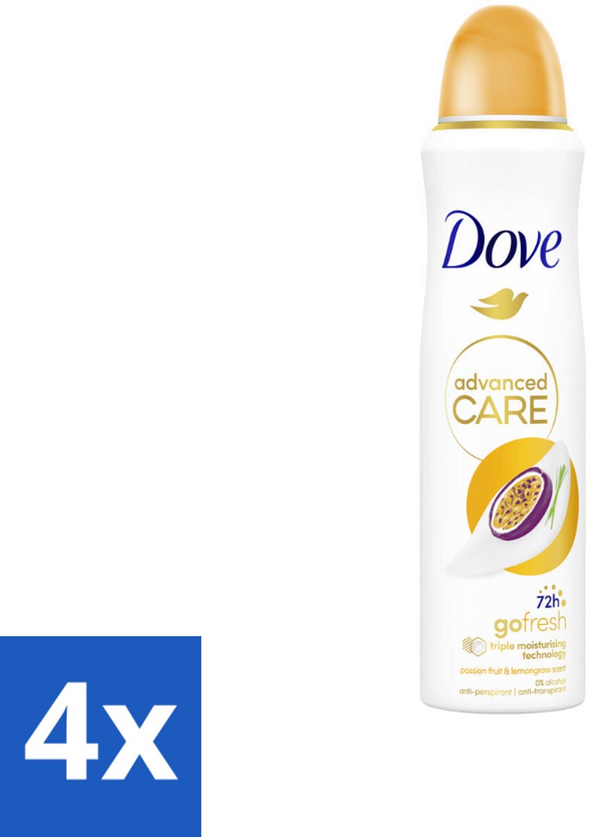 4 x Dove – Deodorant Spray – Passievrucht & Citroengras – 150 ml - Anti-transpirant - Deodorant Spray - Passievrucht - Citroengras - Zweetbehandeling
