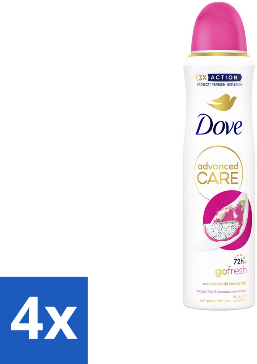 4 x Dove – Deodorant Spray – Dragon Fruit & Coconut Cream – 150 ml - Anti-transpirant Spray - Zweetvermindering - Geur Van Dragon Fruit - Kokosnootcrème - Huidverzorging